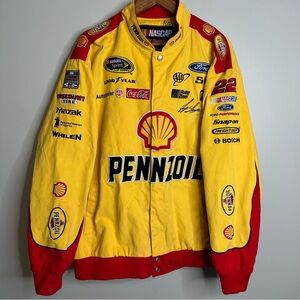 Joey Logano JH Design Yellow Pennzoil Twill Cotton Full-Snap 2014 NASCAR Sz XL